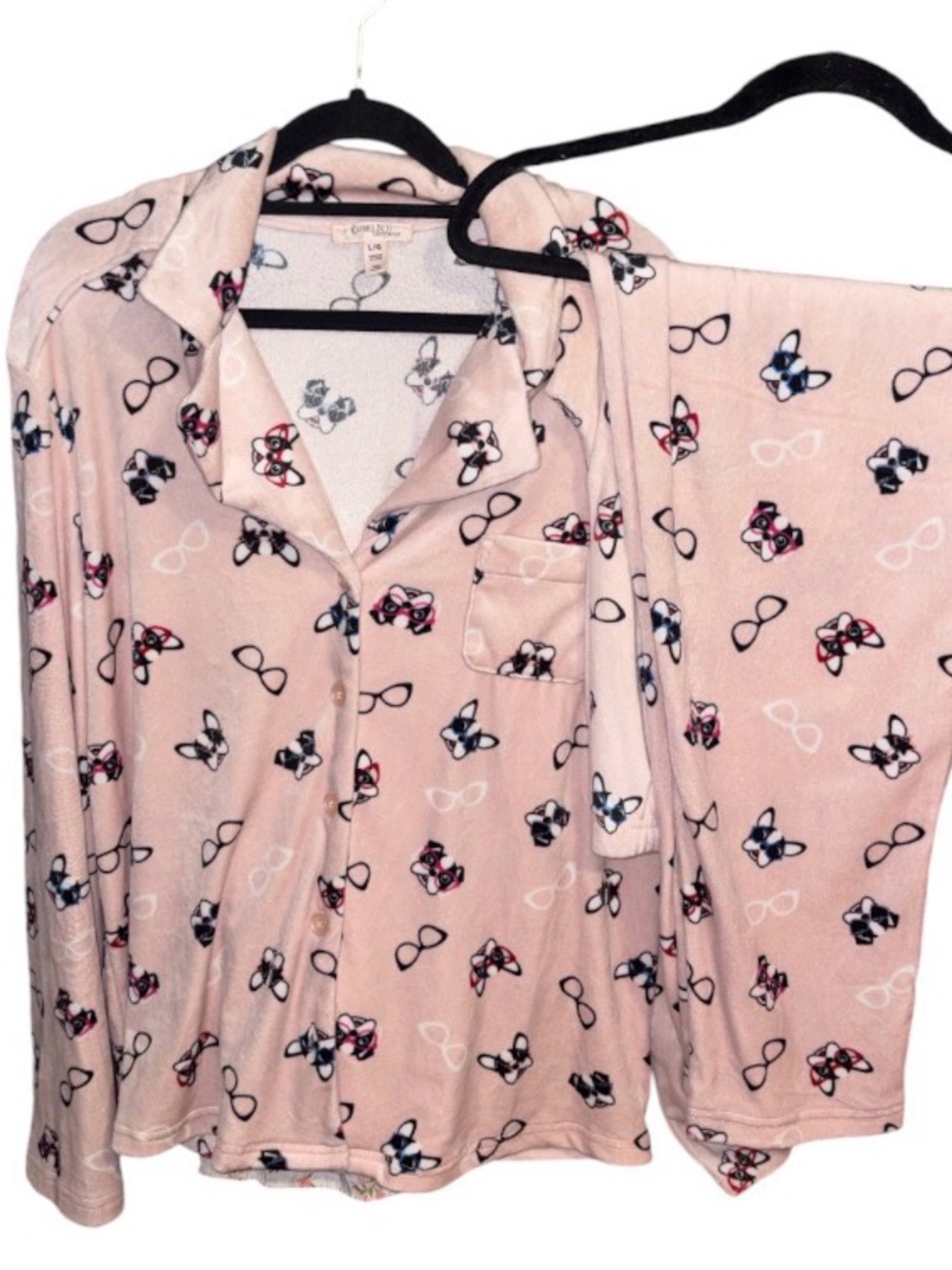 Como Blu 2 Pc Pink Velour Boston Terrier Sleepwear